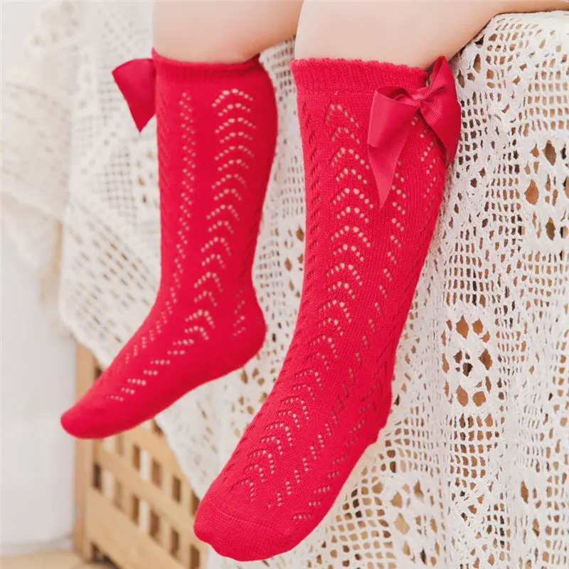 

Spanish Baby Girl Socks Princess Big Bow Hollow Out Newborn Summer Socks 0-3Y Toddler Knee High Socks