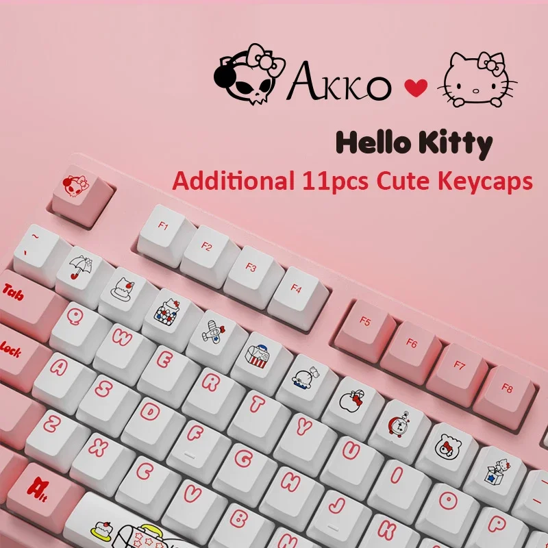 Original AKKO Pink Kitty Cat Wired Mechanical Gaming Keyboard AKKO Switches 87 108 Keys PBT Computer Gamer Type-C Cable