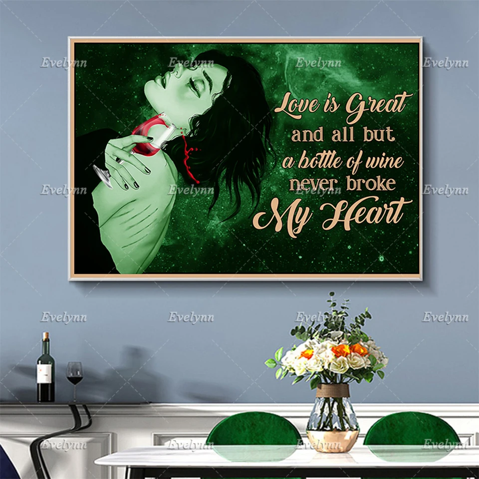 

Girl and Wine Poster, Wine Never Broken My Heart,Wine Addict Home Decor, Drinking Lovers Gift,Home Decor Canvas Wall Art Prints