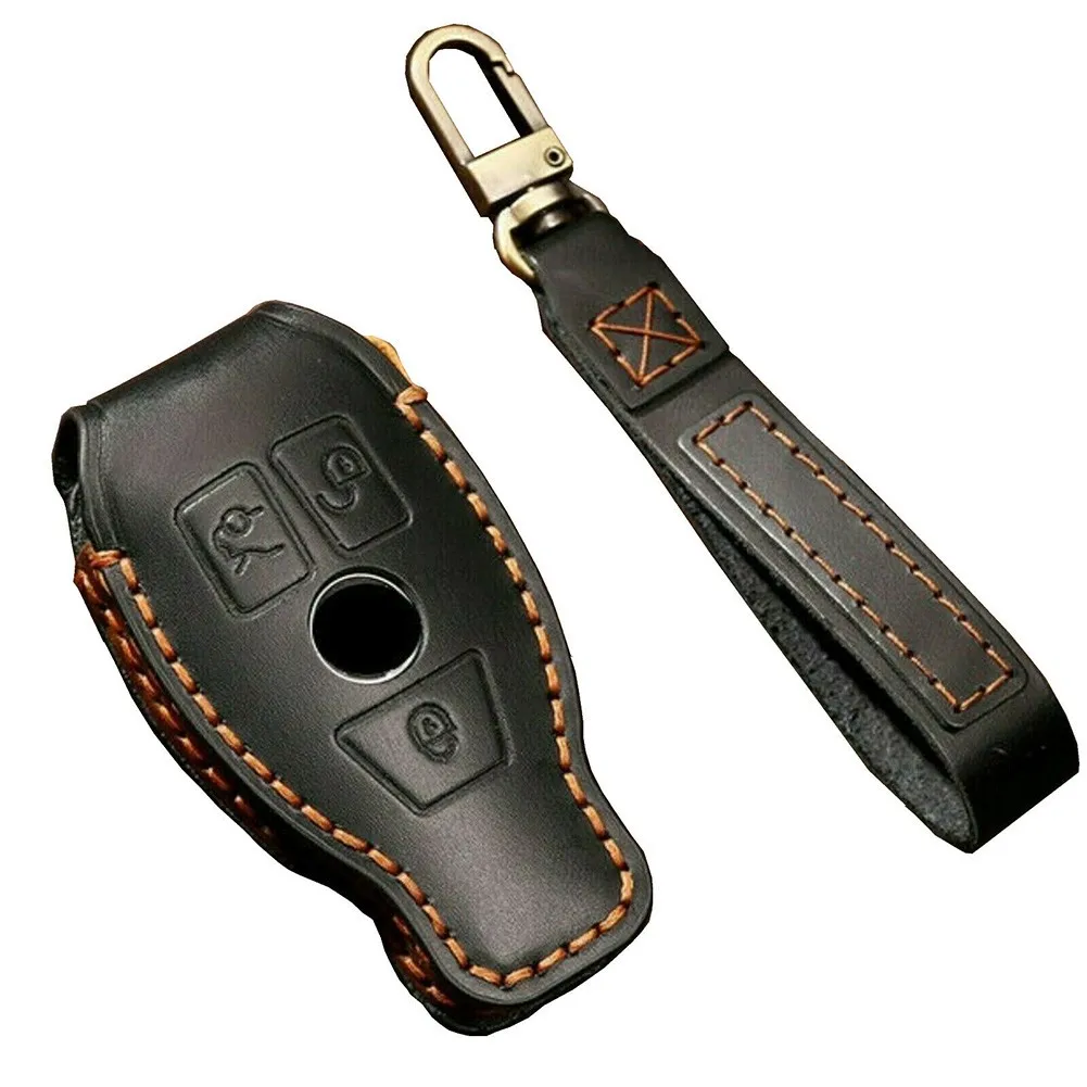 

Leather Car Key Fob Case Cover 3 Button Remote Smart Key Protector For Mercedes Benz A B C Class Auto Accessories