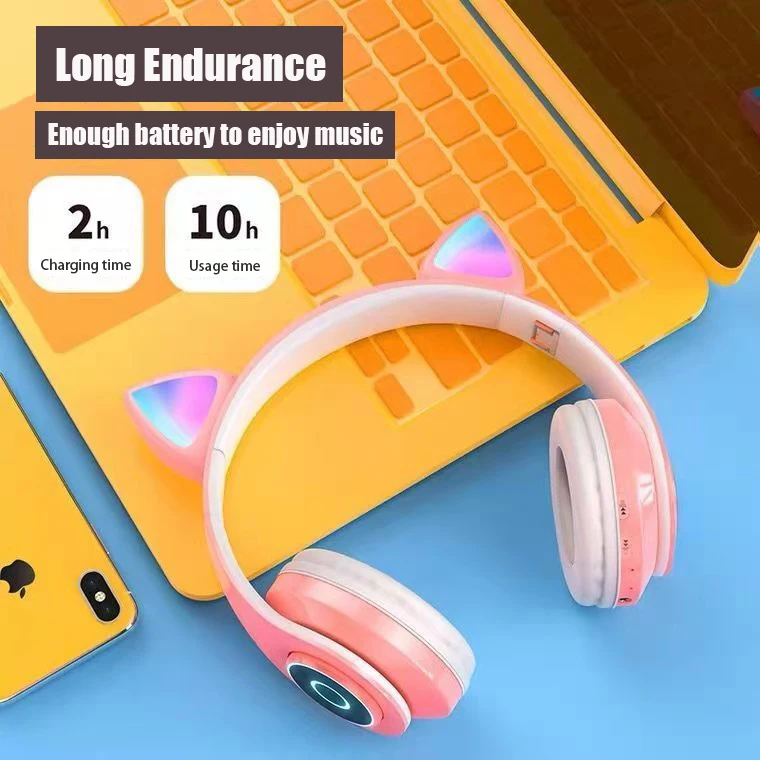 new head mounted bluetooth earphone cat ear flashing light led headset hifi sound headphone for boy girl headphone accessories free global shipping