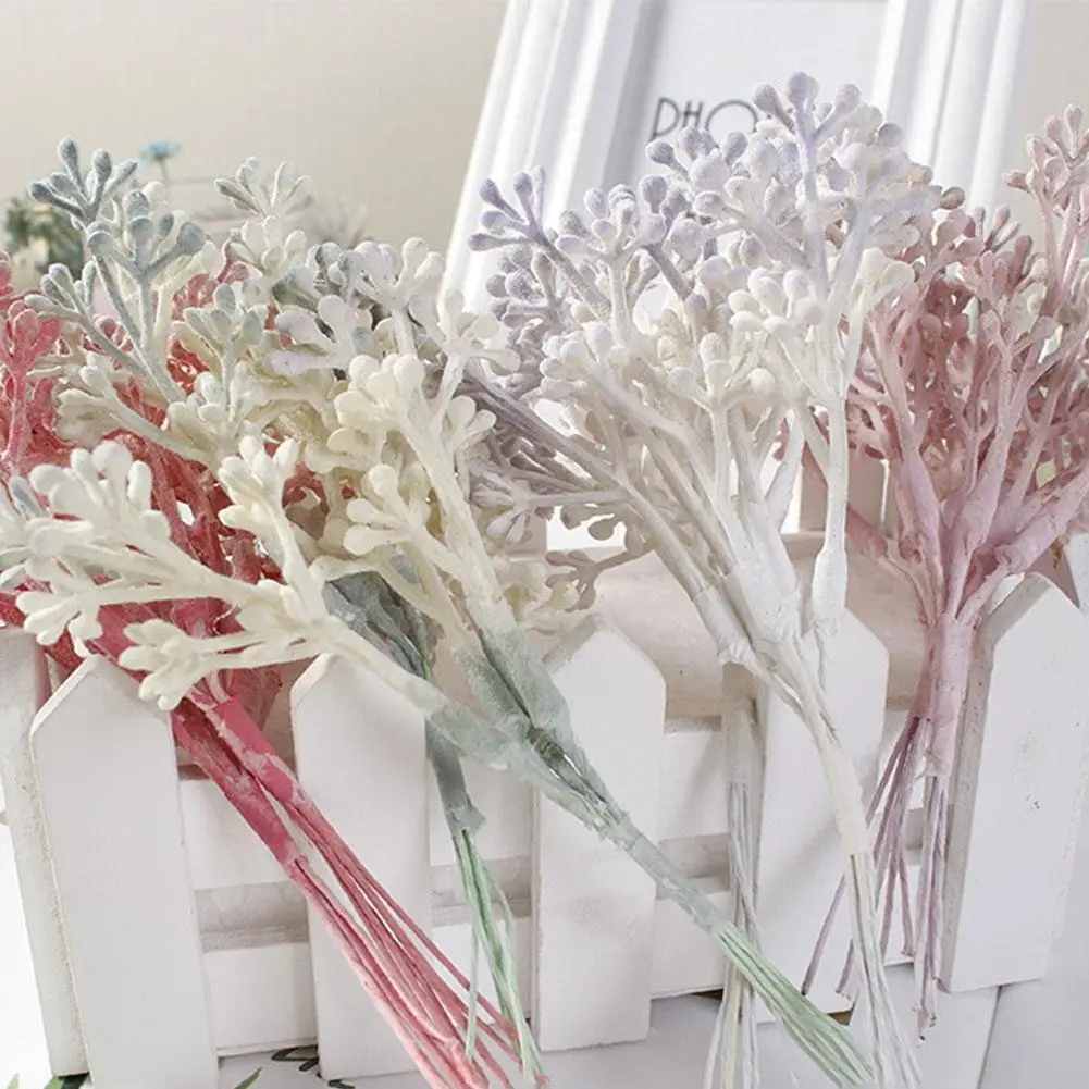 6pcs/lot Artificial Flower Plant Bouquet 14cm Plastic Long Stamen Berry Fake Flowers For Wedding Home DIY Wreat Box Decoration | Дом и сад