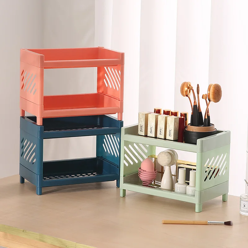 

Double-Layer Hollow Shelf Plastic Cosmetic Desktop Office Finishing Bathroom Accessories Storage Rack Storage Rack Shelf