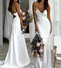Длинное белое свадебное платье-Русалка с воротником-хомутом, соблазнительное Атласное Платье макси с перекрестной спиной, свадебные платья для женщин