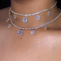 fashion luxury iced out crystal square choker necklace women gold silver color rhinestone tennis chain necklace wedding jewelry