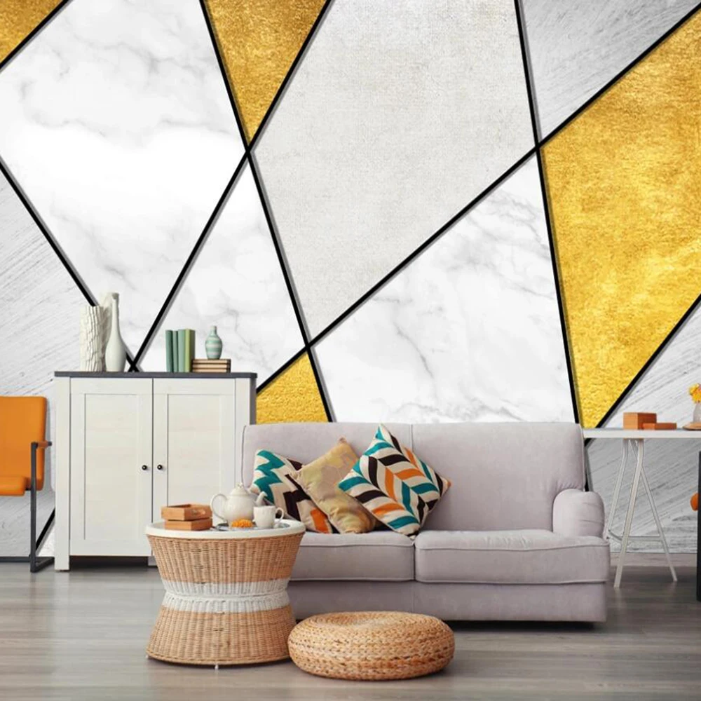 

Milofi custom 3D wallpaper mural Nordic personality retro abstract geometric gold background wall living room bedroom decoration