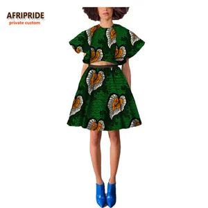 Африканский комплект из 2 предметов для женщин, Дашики, топы и фото, блузка с коротким рукавом и мини-юбка, вечерние аксессуары A722642