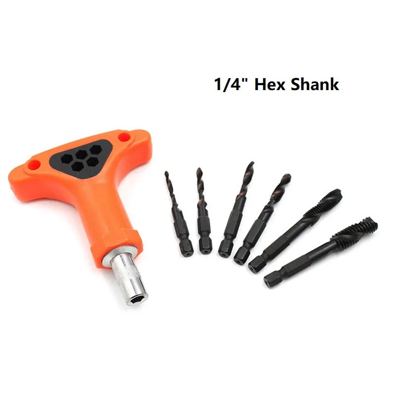 

Titanium Plated 1/4" Hex Shank HSS Screw Thread Metric Tap Drill Bits Right Hand Spiral Flute Screw Thread Tools M3-M10