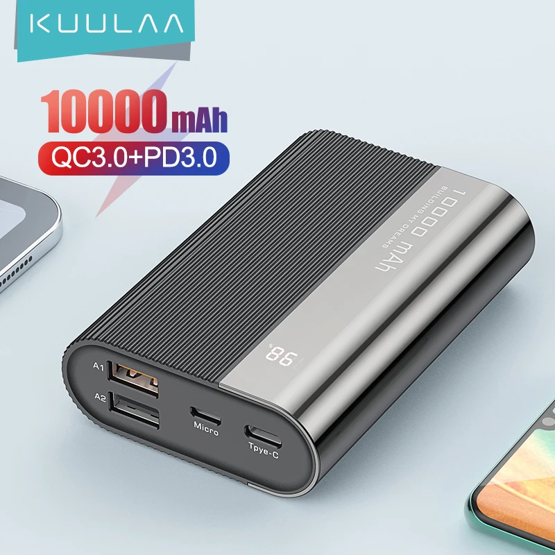 

KUULAA Power Bank 10000mAh QC PD 3.0 PoverBank Fast Charging PowerBank 10000 mAh USB Mini External Battery Charger For Xiaomi