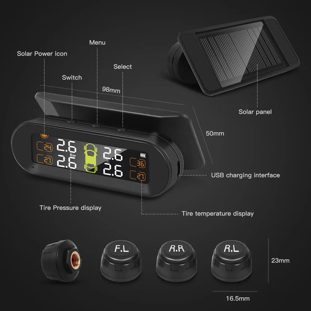 TPMS система контроля давления в шинах Солнечная энергия цифровой ЖК дисплей Авто