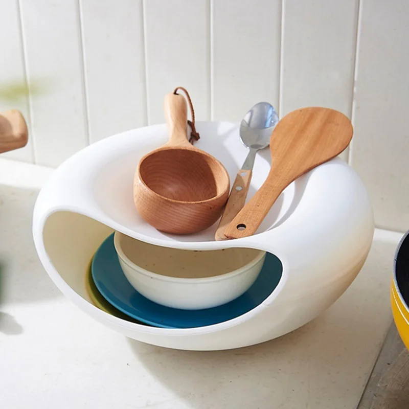 

Creative Bowl Double Dried Fruit Container Snack Seed Storage Box With Trash Can Phone Holder Dish Storage Box