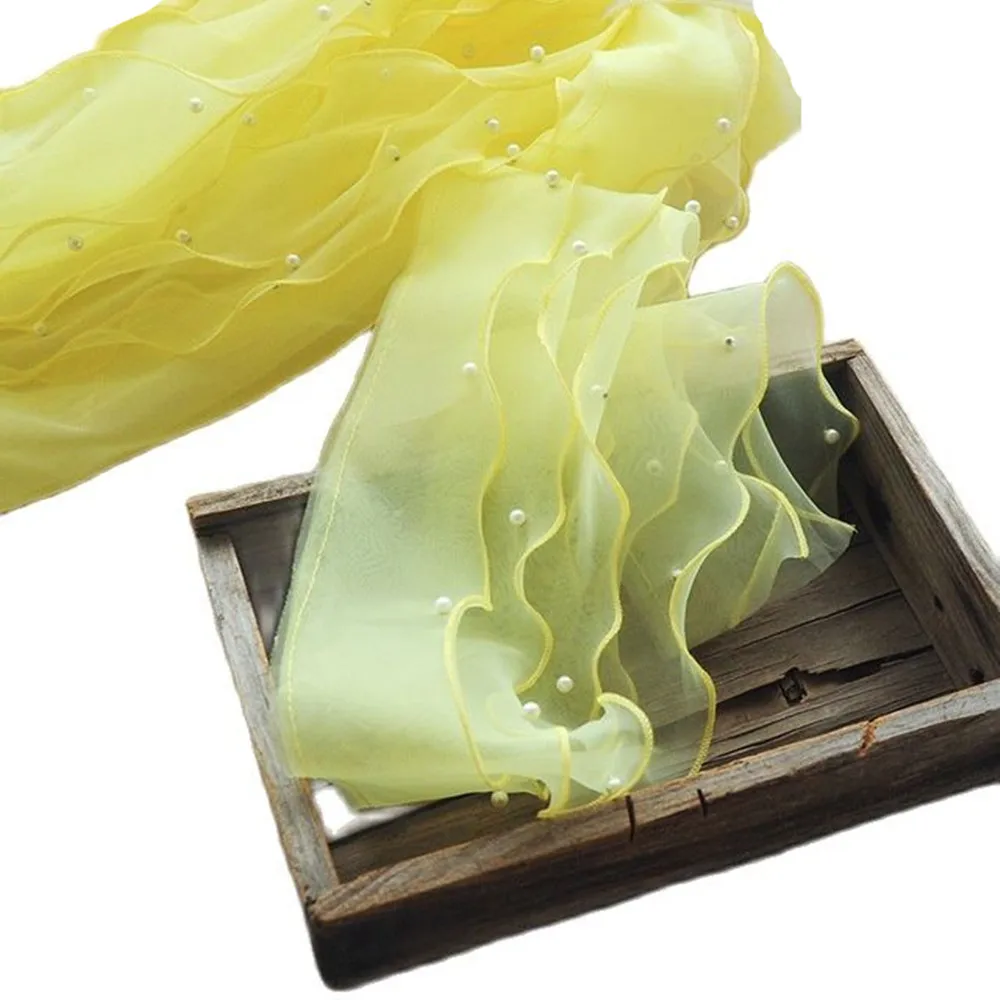 1 м Высокое качество бисерная кружевная ткань аппликация лента кружево 14 см шифон