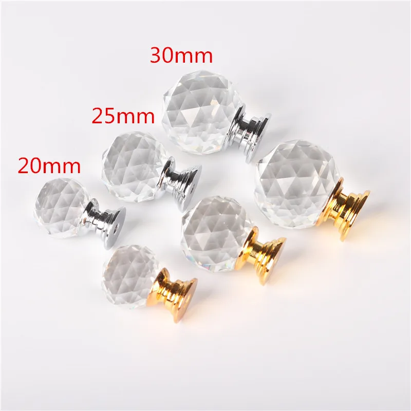 

20mm 30mm 40mm 50mmCrystal Ball Design Clear Crystal Glass Knobs Cupboard Drawer Pull Kitchen Cabinet Wardrobe Handles Hardware