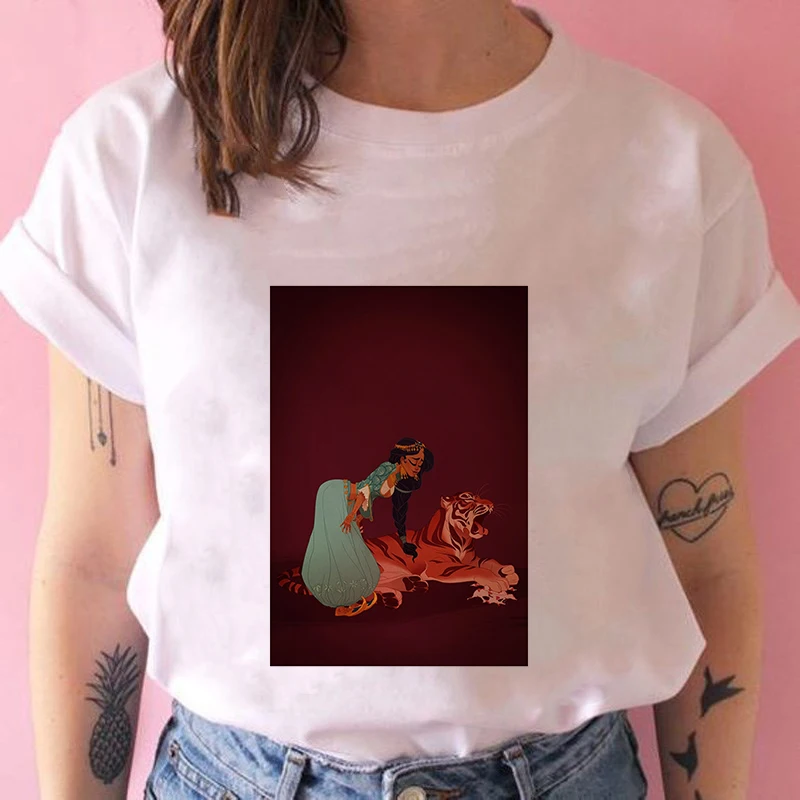 

2019 New Fashion Casual Cute Princess Print Short-sleeved T-shirt Harajuku Casual Cartoon Cute Female Short-sleeved T-shirt