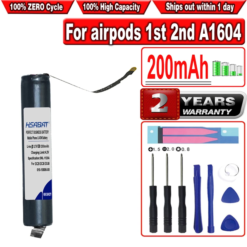 HSABAT 2pcs/lot 200mAh GOKY93mWhA1604 Battery for airpods 1st 2nd A1604 A1523 A1722 A2032 A2031 air pods 1 2 | Электроника