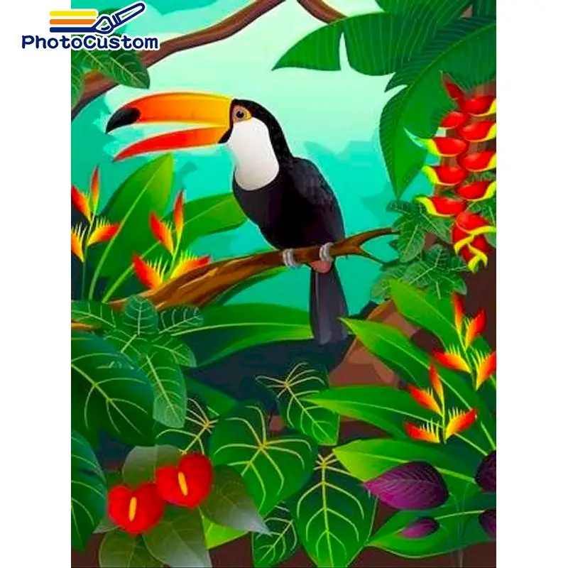 

PhotoCustom Acylic DIY Painting By Numbers woodpecker Animals HandPainted Paints By Numbers zero basis for adult Home decor gift
