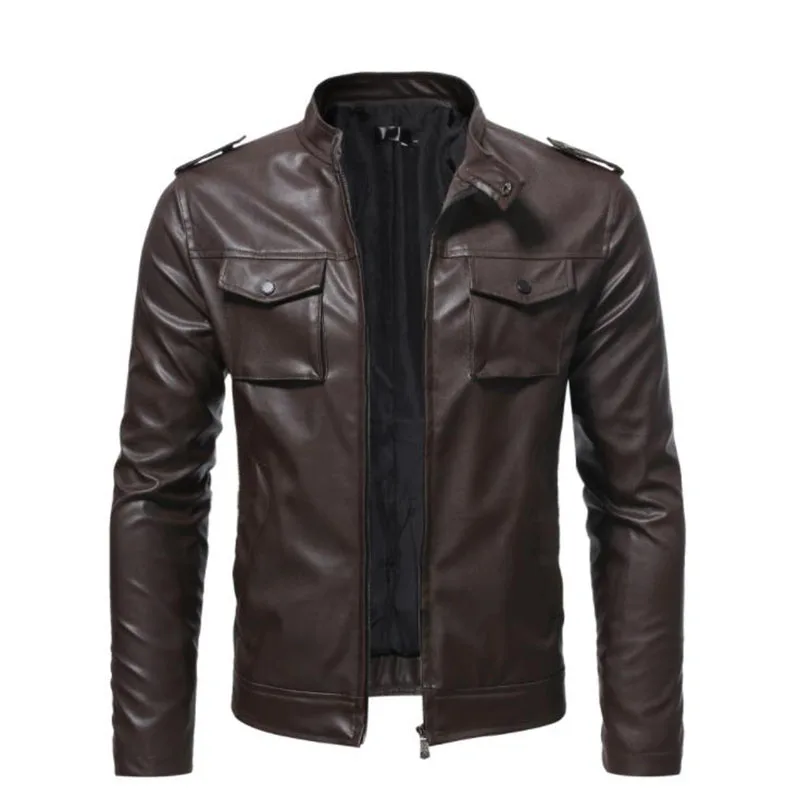 

2021 Mens Fashion Faux Leather Jacket Slim Fit Stand Collar PU Jacket Male Anti-wind Motorcycle Jackets Men 5XL Casaco Masculino
