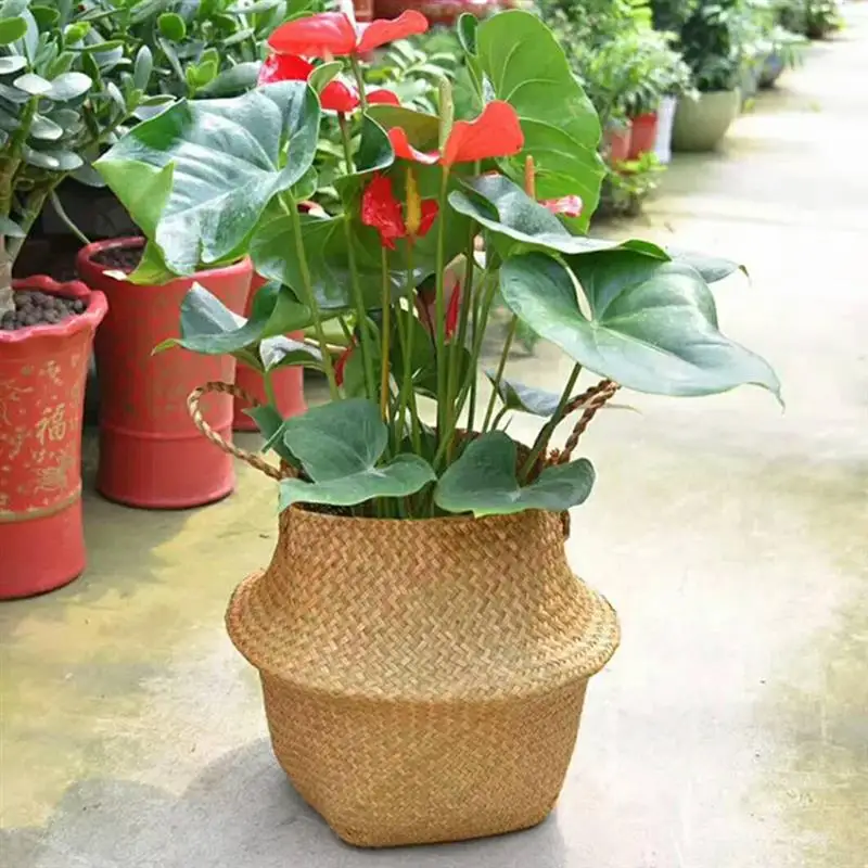 

Nordic Seaweed Woven Folding Flowerpot Portable Plant Rattan Flower Basket For Toy Basket Clothing Storage Home Garden Decor