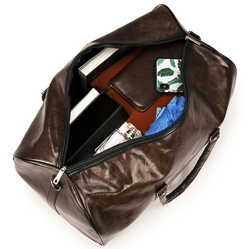 

Leather Travel Bag Large Duffle Independent Big Fitness Bags Handbag Bag Luggage Shoulder Bag Black