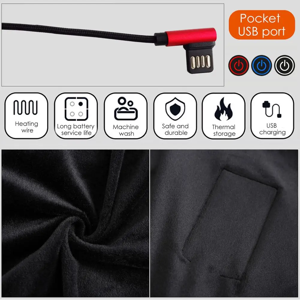 

USB Smart Electric Heated Jacket 3 Levels Adjustable Temperature Abdomen Back 7 Areas Heating Clothes For Outdoor Hiking Skiing