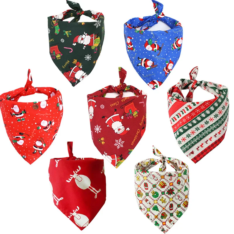 50pcs Christmas Dog Bandanas Snowman Santa Cotton Adjustable Pet Dogs Scarf Bandanas Dog Accessories for Middle Large Dog