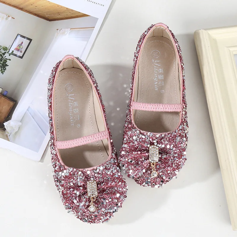 Туфли для принцесс девочек весна осень детская модная дышащая обувь со стразами