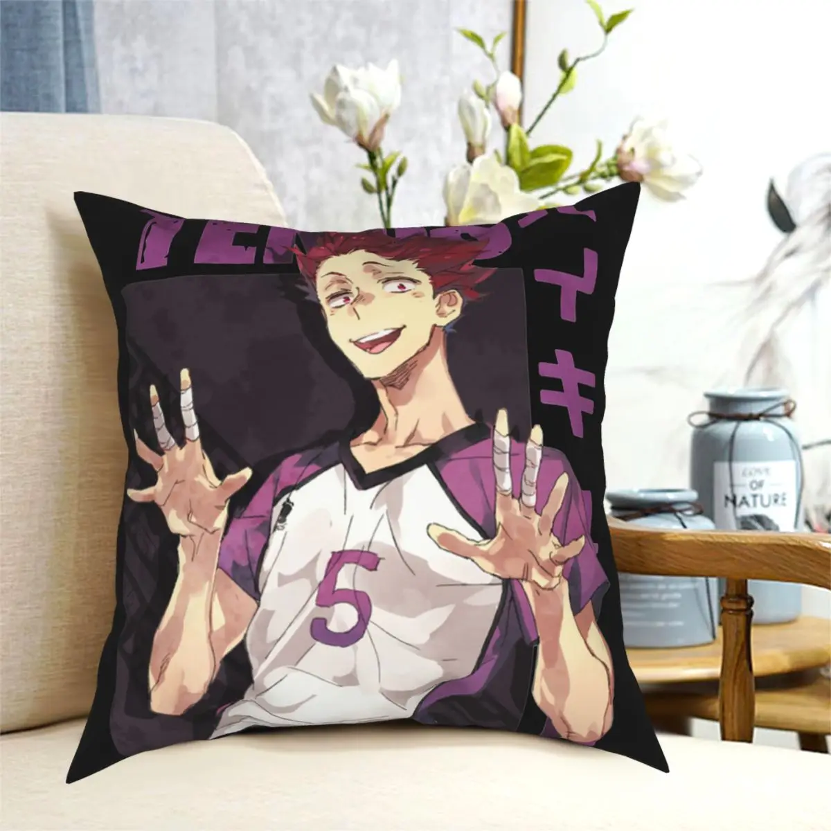 

Haikyuu Tendou Pillowcase Soft Fabric Cushion Cover Decor Hinata Karasuno Volleyball Throw Pillow Case Cover Home Square 18''