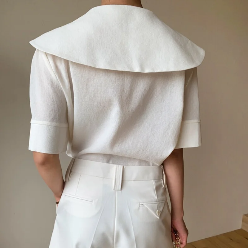 

Korean Chic Summer Womens Tops Puff Sleeve Turn-down Collar Blouses Causal Solid 2021 New Elegant Blusas Shirt