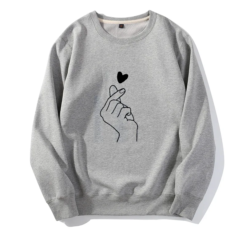 

YEMUSEED New Women Sweatshirt Fingertip love print Round neck Sweatshirt Women's Casual Tops FH024