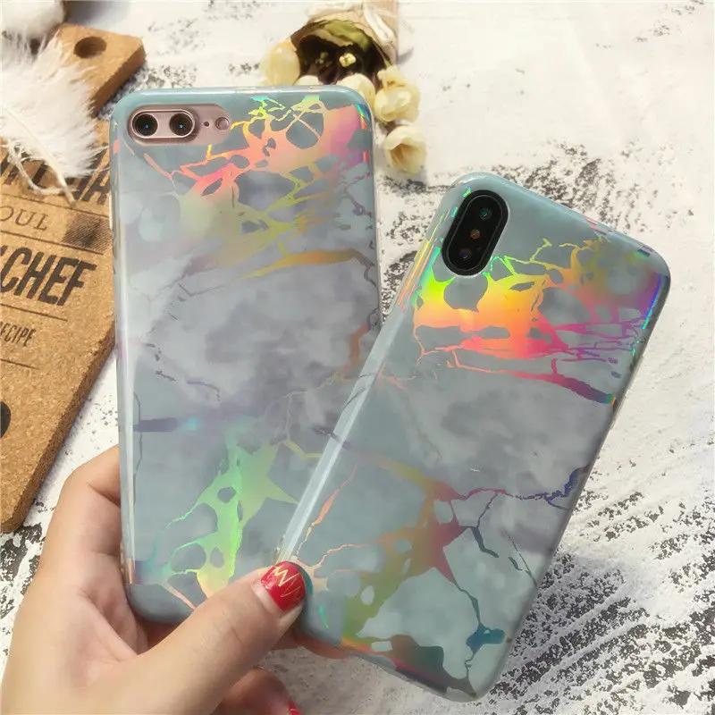 3D Печатный мраморный переливающийся голографический чехол для телефона iPhone X XS