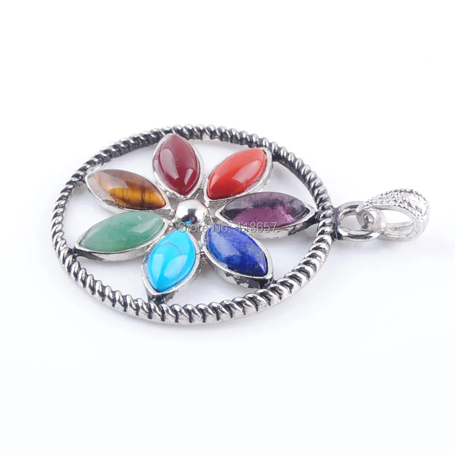 YOWOST Free shipping Popular Natural Gem Stones Beads 7 Chakras Reiki Healing Flowers Round Pendant Charm Jewelry 1Pcs IN3267 | Украшения и