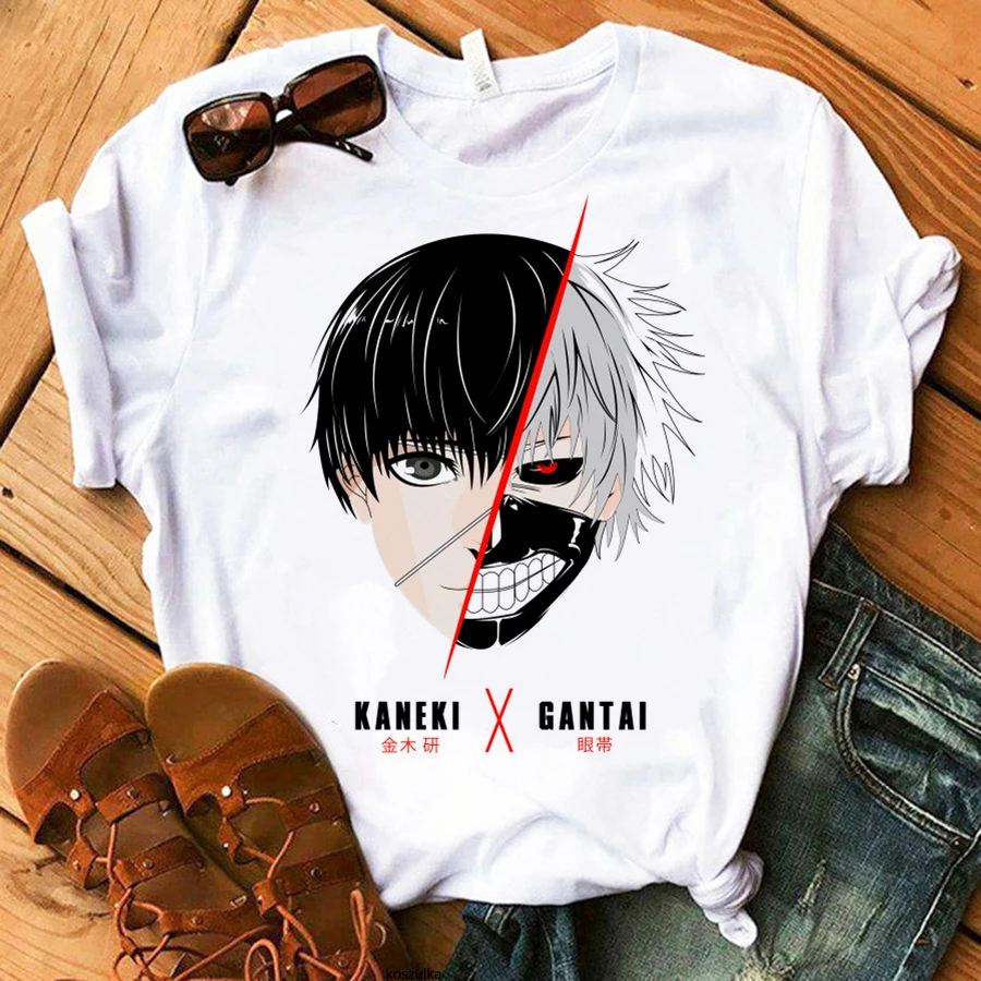 

New Japanese Anime Short Sleeve Tokyo Ghoul T-Shirt Summer Women Kawaii Cartoon Kaneki Ken Tshirt Printed Hip Hop Casual Tshirt