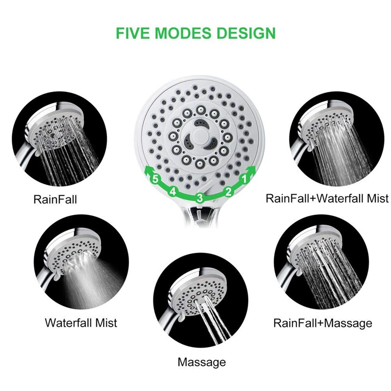 Ручная душевая головка со шлангом 5 настроек Распыления Высокого Давления