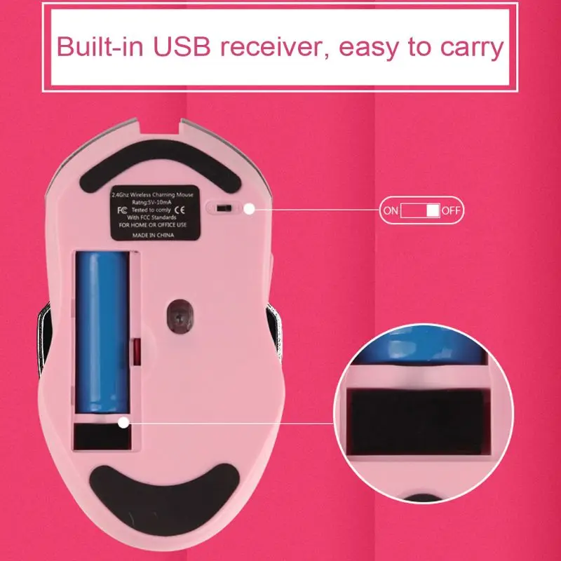 

Pink Silent LED Optical Game Mice 1600DPI 2.4G USB Wireless Mouse for PC Laptop 667C