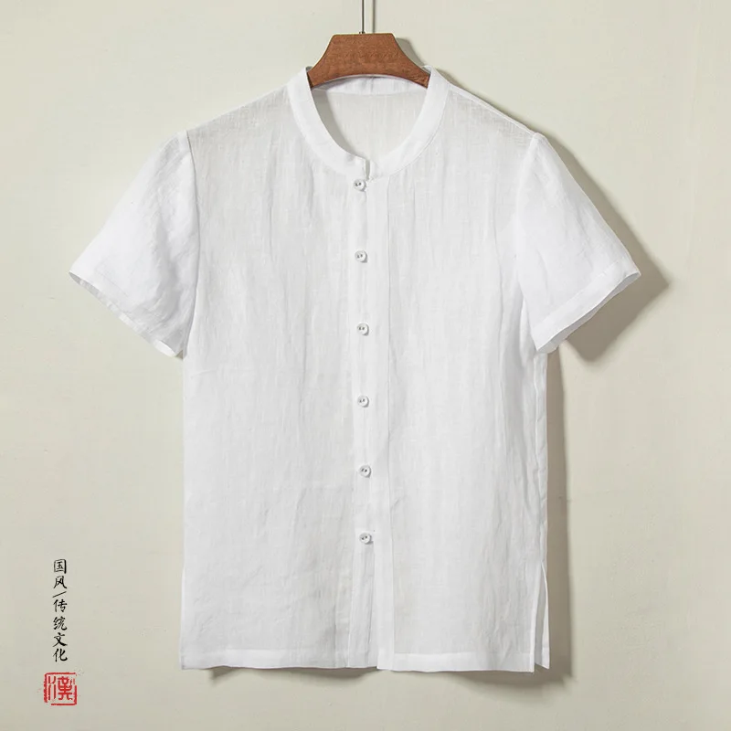 

Chinese Style New Men's Summer Linen Shirt Men's Short-sleeved Loose Thin Linen Shirt Chinese Camisas Para Hombre
