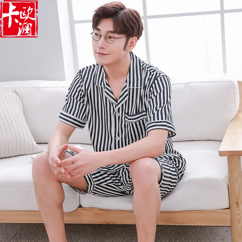 

Pajamas Kaoulan Spring And Summer New Style Short Sleeve Shorts Suit Korean-Style Stripes Casual Couples Home Wear