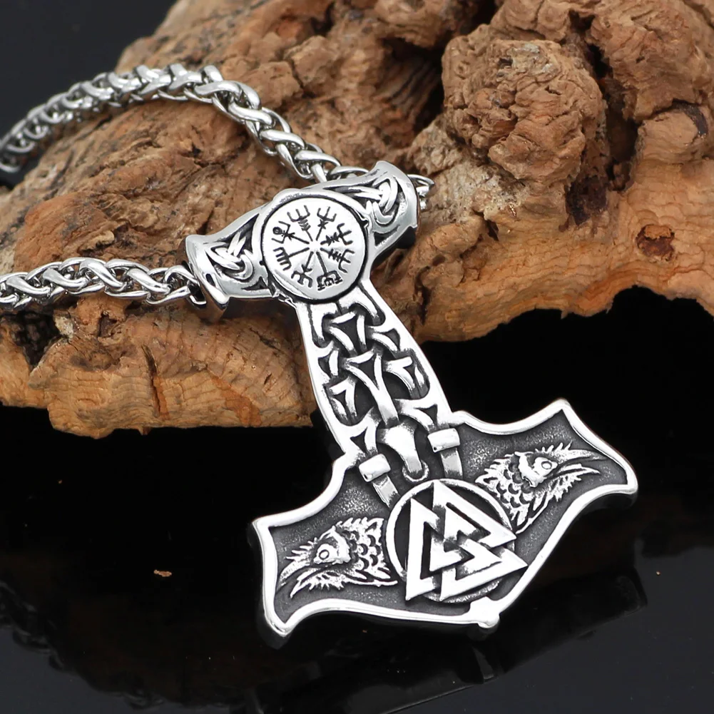 Скандинавский Викинг из нержавеющей стали thor hammer Mjolnir odin raven valknut vegvisir подвеска