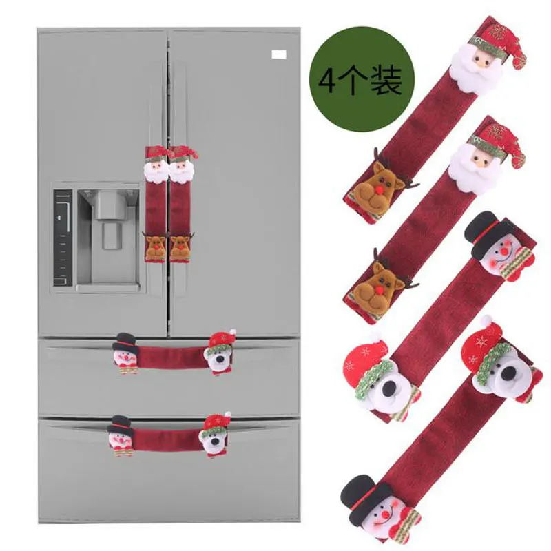 

4 шт./компл. Рождество Чехлы на ручки холодильника для холодильника микроволновая печь Чехлы для дверных ручек новогоднее; рождественское Д...
