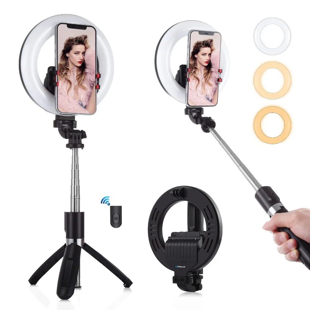 

6.2 inch 16cm LED Selfie Ring Light with Tripod Stand Bluetooth Selfie Stick Live Broadcast YouTube Vlogging Phone Fill lamp