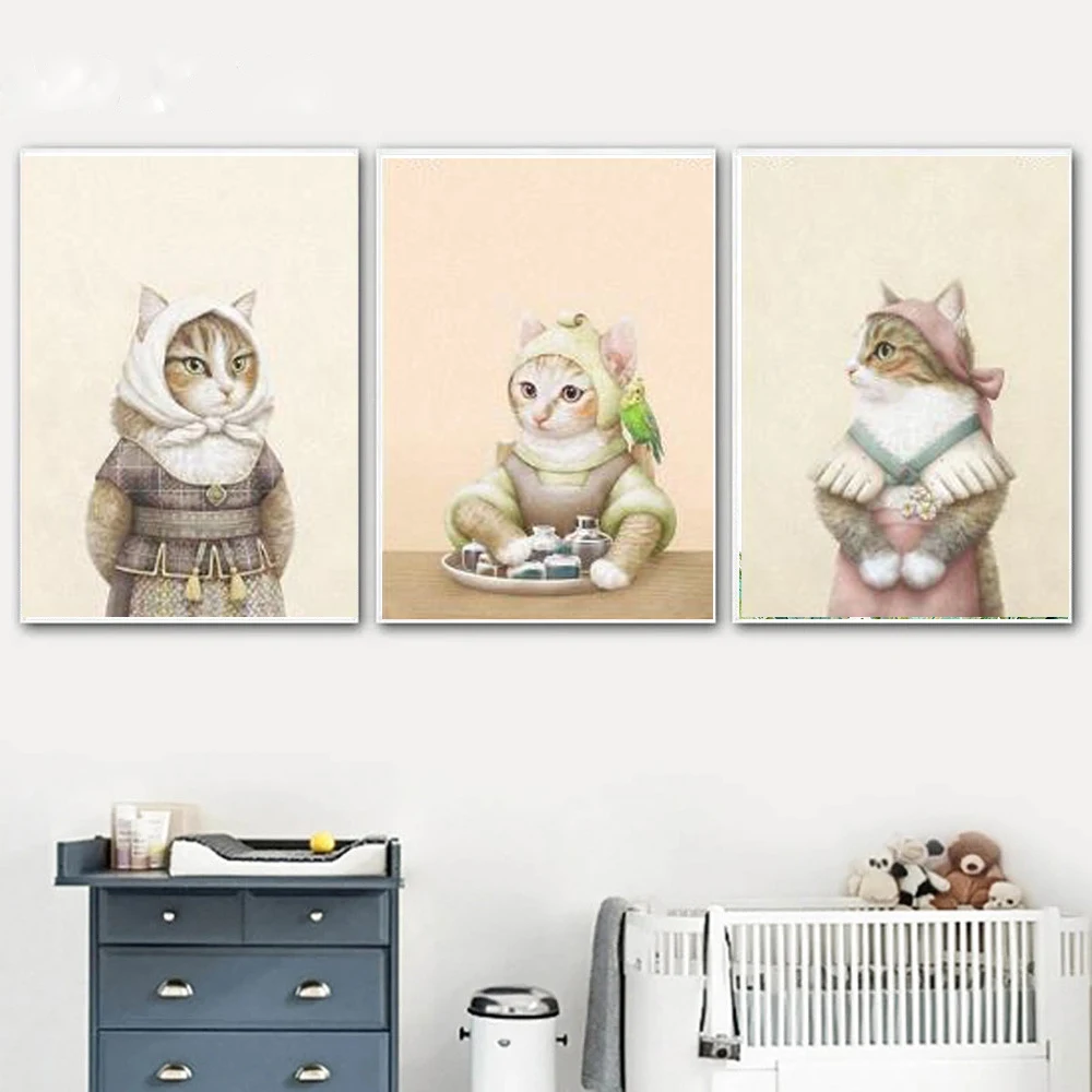 

Cute Animals Painting Kids Room Decor Lovely Cat Canvas Picture Frameless Nursery Decor Wall Art Poster Frameless Prints