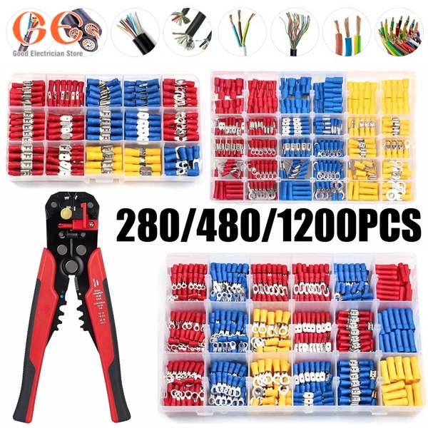 

280/480/1200PCS Assorted Wire Crimp Terminals Electrical Wire Connectors Kit Or 1PC Crimper wire butt connector