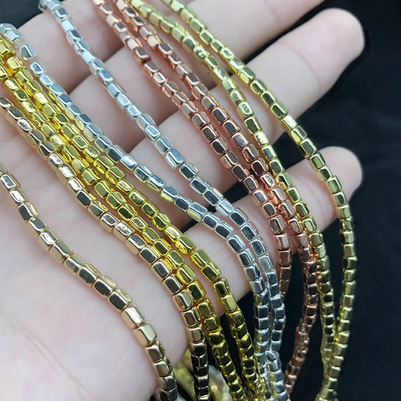 

Pentagonal column Gold Silver Hematite Stone Beads Multifaceted Spacer loose Beads for Jewelry Bracelet Making DIY Accessories