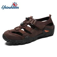 yeinshaars casual soft sandals genuine leather men shoes summer new large size man sandals fashion men sandals sandals slippers