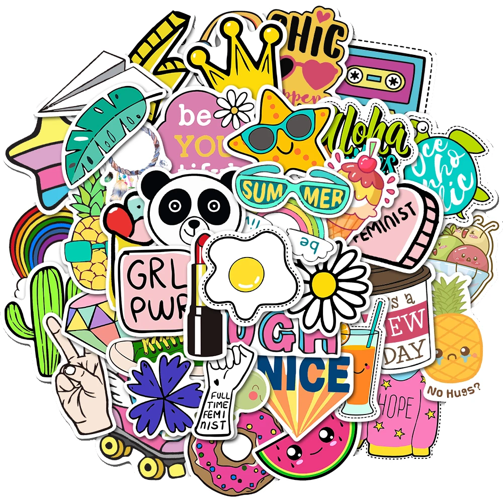 

50PCS Cool Summer Vsco Stickers Pack Pink Girl Anime Stiker For Children On The Laptop Fridge Phone Skateboard Suitcase Sticker