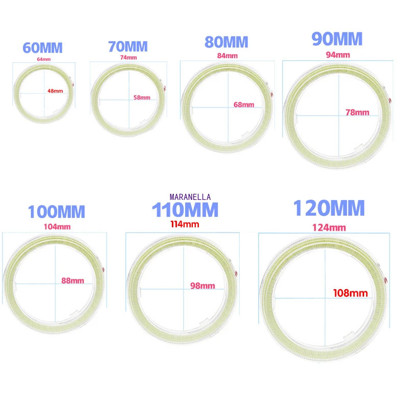 

Дневные ходовые лампы, 2 шт., автомобильные ангельские глазки, светодиодные гало-кольца, DRL 12 В, 60 мм, 70 мм, 80 мм, 90 мм, 100 мм, 110 мм, 120 мм