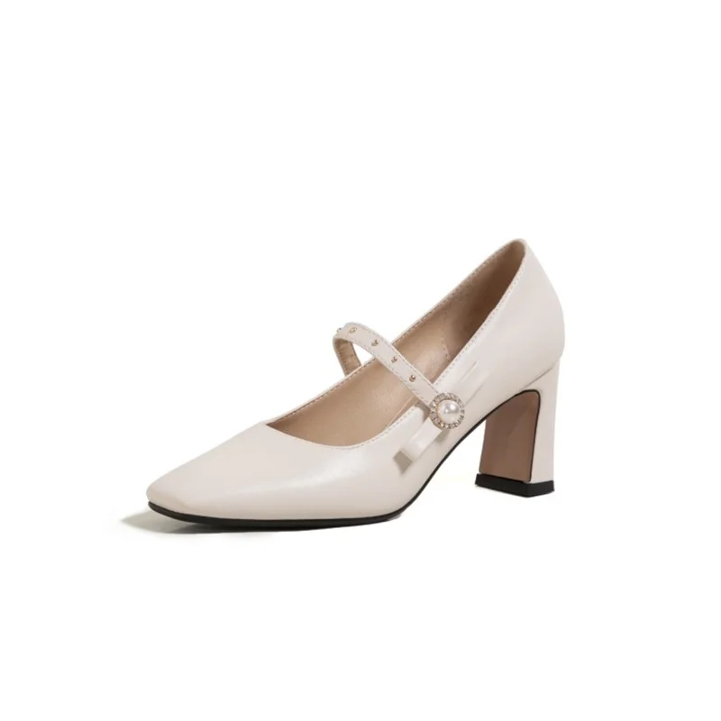 

Prova Perfetto square toe women's high heels wedding shoes concise genuine leather buckle strap ladies shoes 2021 women pumps