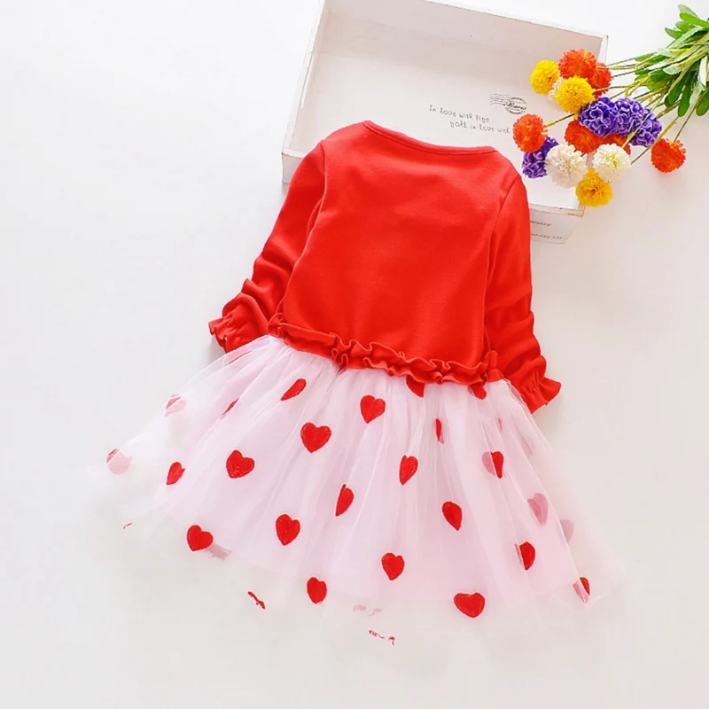 Kids Girl Dress 2019 New 1-8 Years Baby Girls Heart Print Long Sleeve Sweet Cotton Comfortable Toddler Mesh Dresses | Детская одежда и