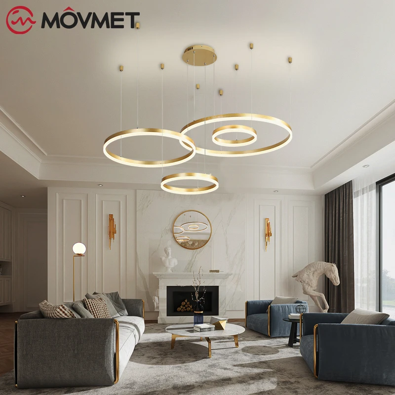 Современные золотые подвесные светильники регулируемые светодиодные лампы для