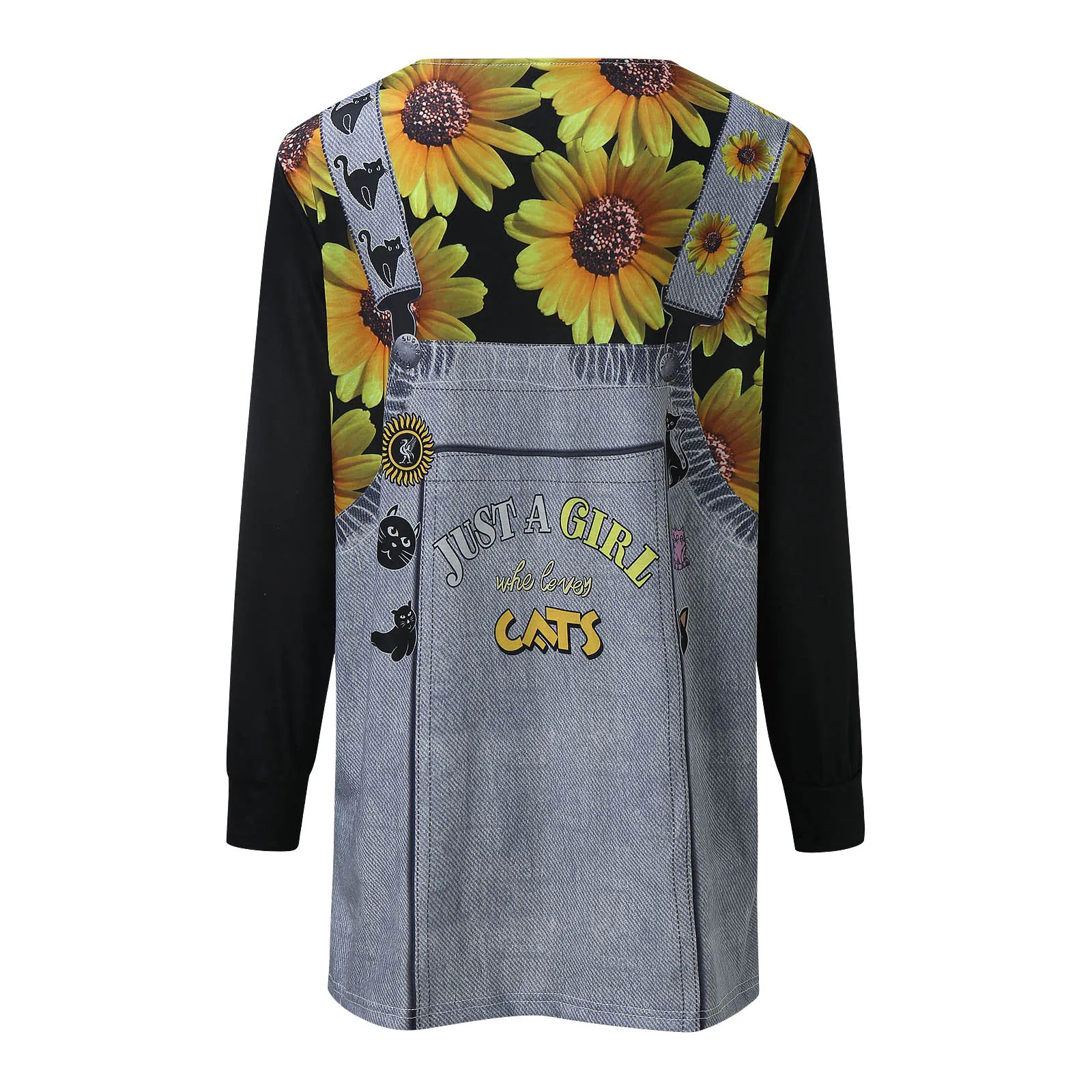 Women's Harajuku Sweetshirts Casual V Neck Cute Cat Animal Long Sleeve Print T-shirt Top Blouse Брючные Костюмы
