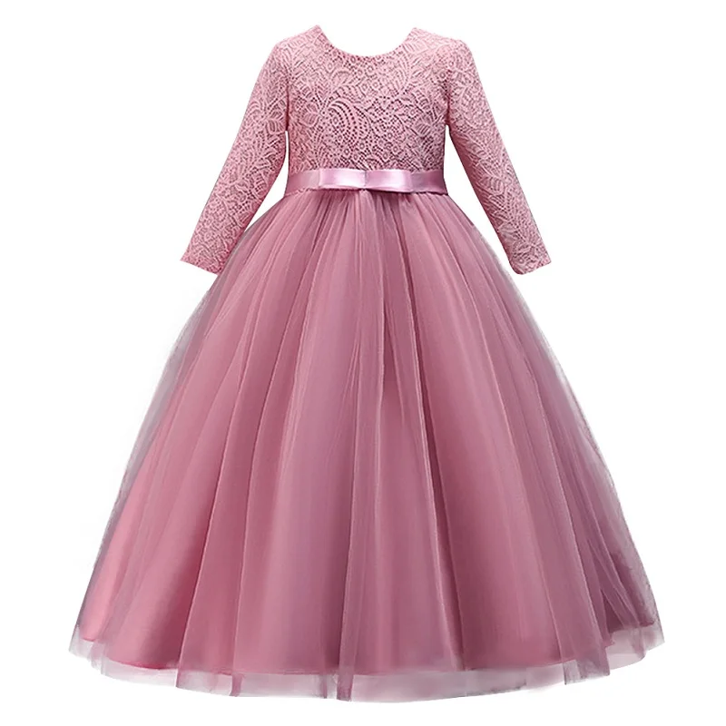 cameo pink Модное Новое Детское платье для девочек, 3/4 рукав, высокая талия, зеленое кружевное Тюлевое платье с v-образным вырезом на спине элегантное праздничное платье принцессы для девочек на день рождения - Цвет: cameo pink